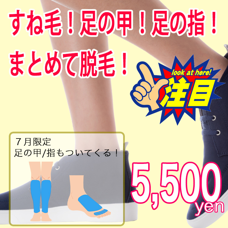 すね毛！足の甲！足の指！ - 【すね毛！足の甲！足の指！まとめて脱毛！】キャンペーン